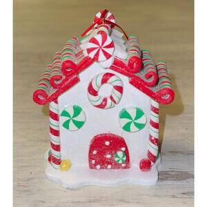 New Peppermint Candy Cane Gumdrop Glitter Gingerbread Style House Ornament